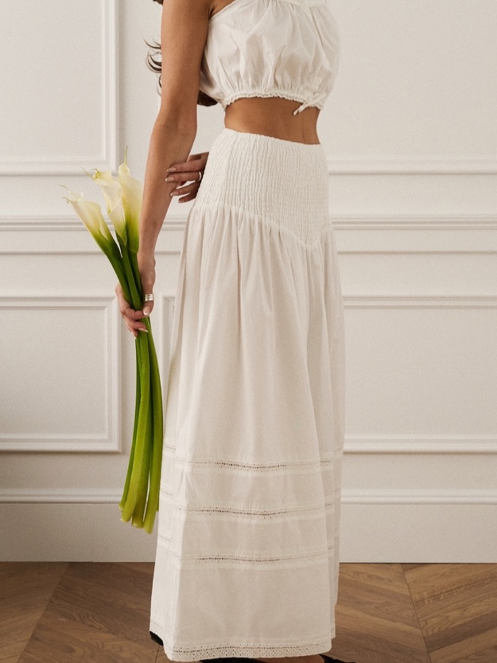 WeWoreWhat Cream Maxi Skirt with Smocked Waist - Picture 4 of 5